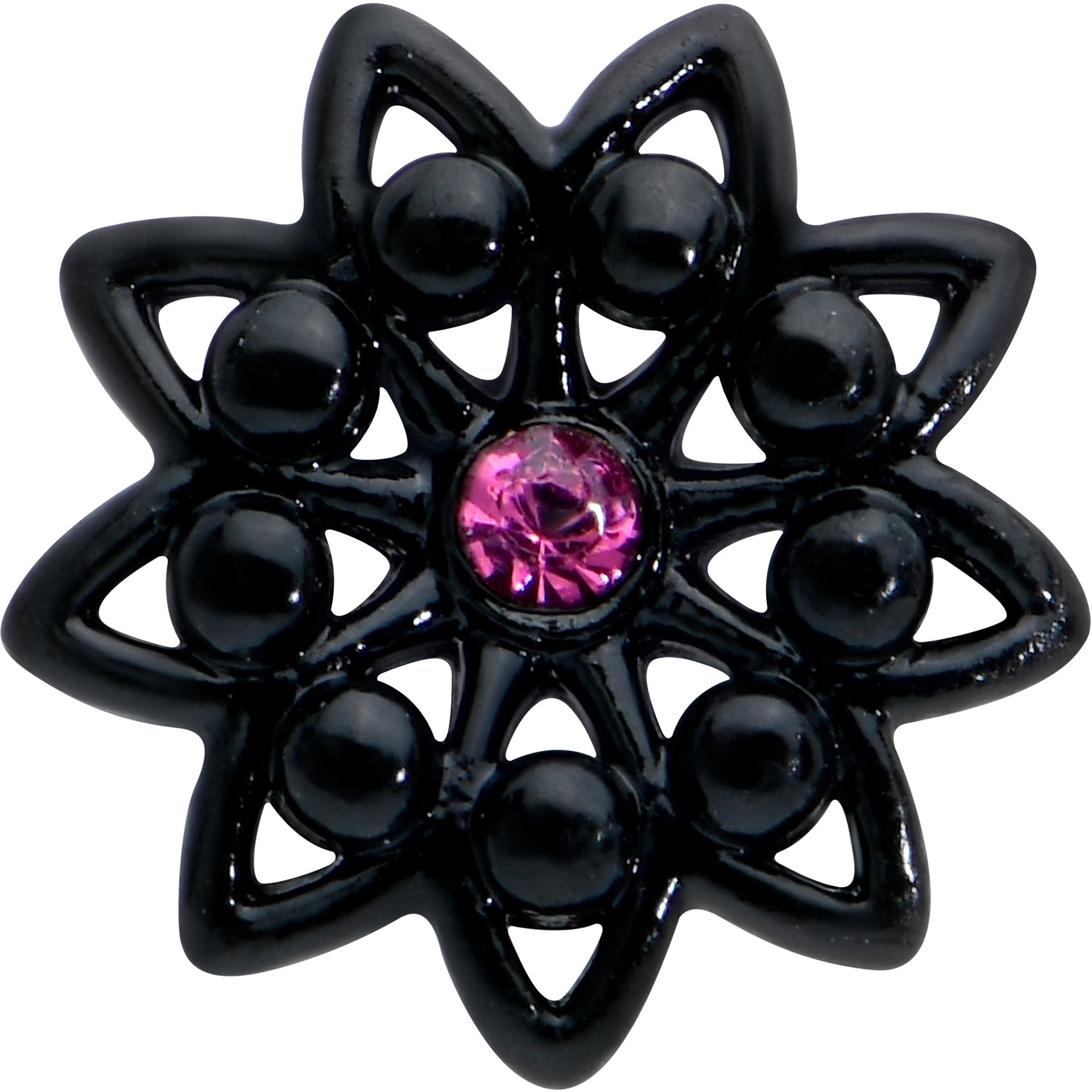 16G 5/16 Pink Gem Black Midnight Flower Labret Monroe Tragus