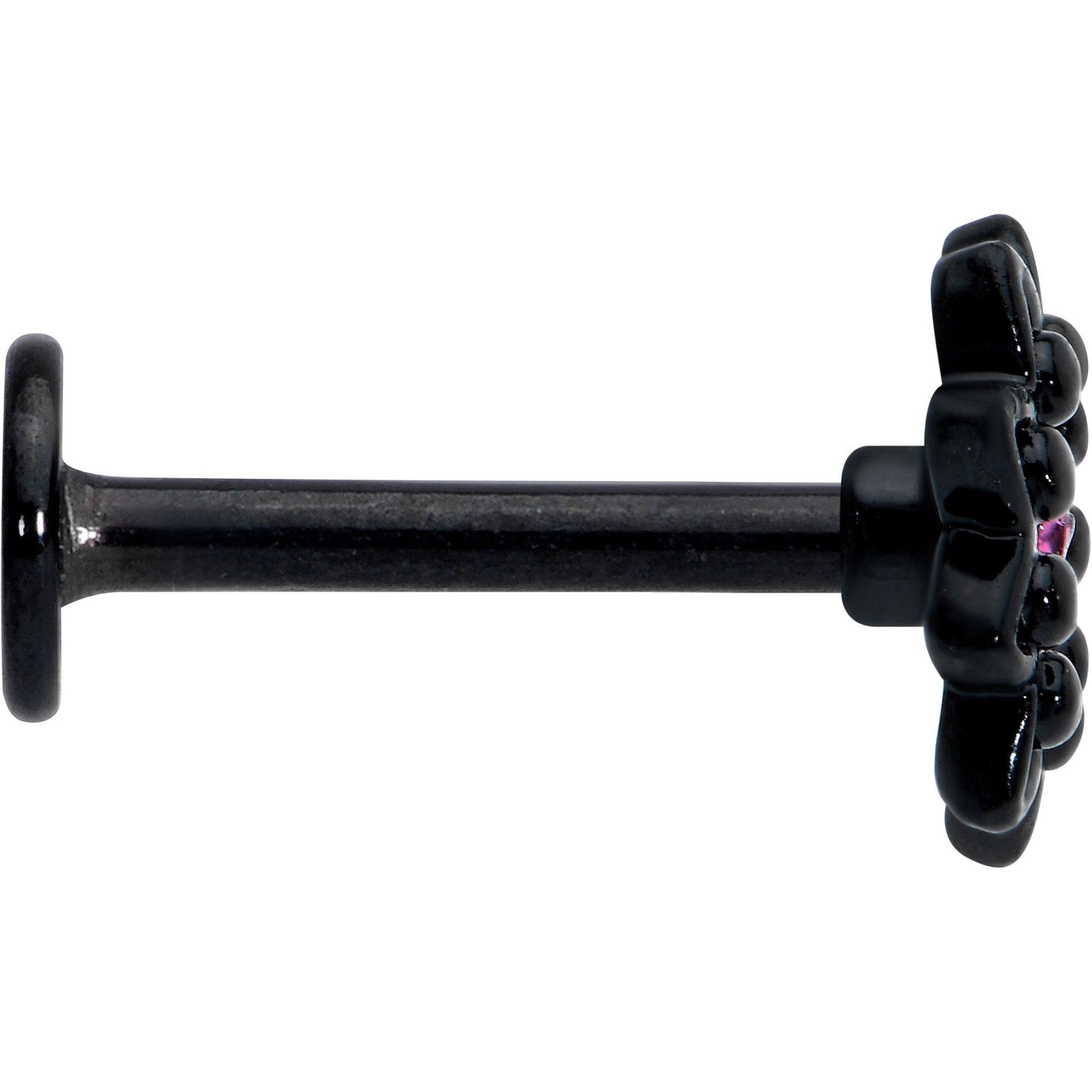 16G 5/16 Pink Gem Black Midnight Flower Labret Monroe Tragus