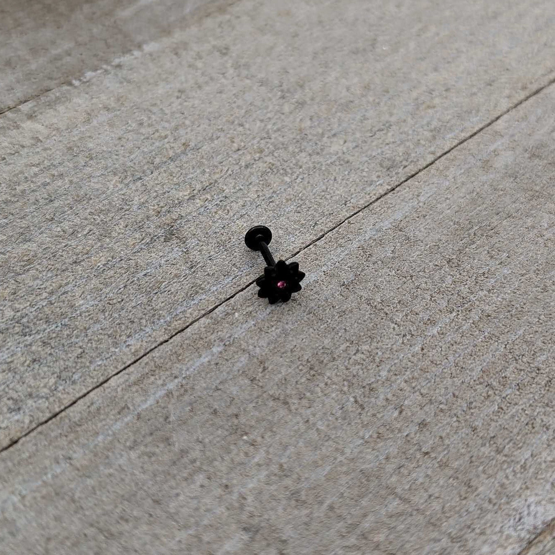 16G 5/16 Pink Gem Black Midnight Flower Labret Monroe Tragus