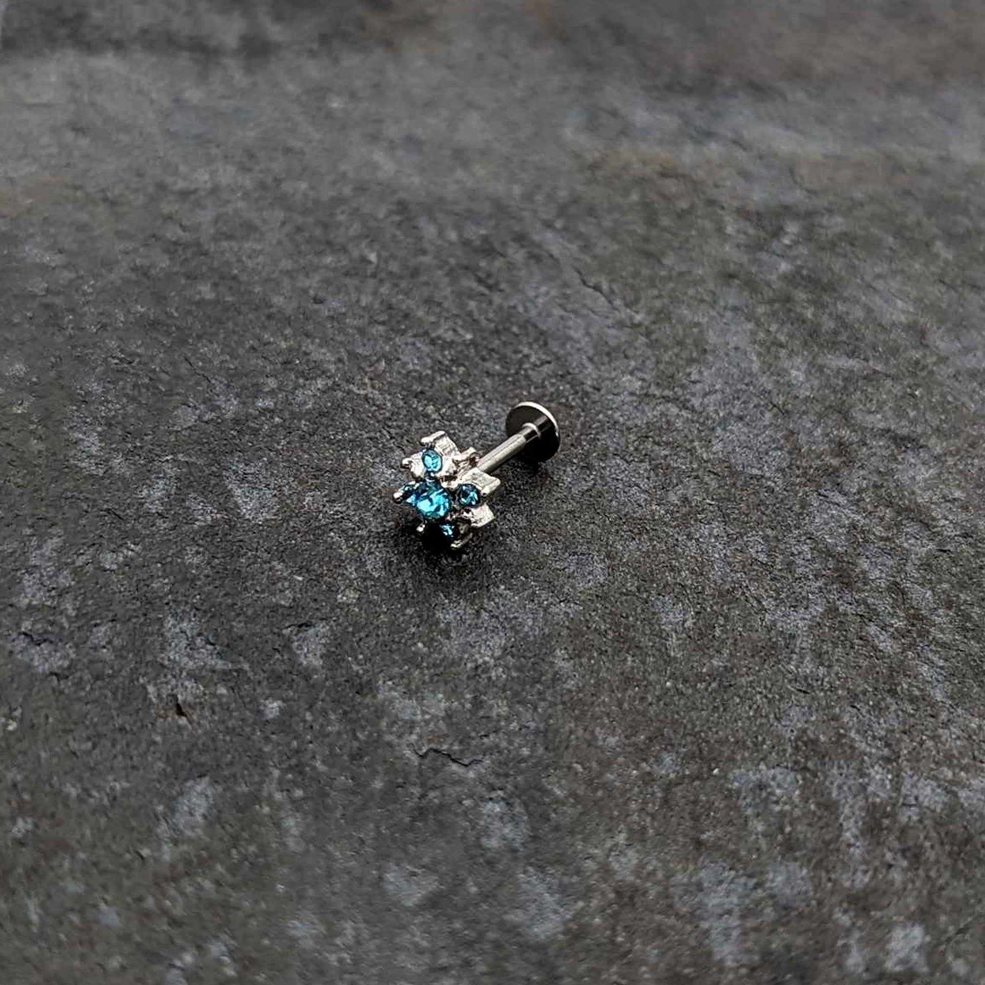 16G 5/16 Blue Gem Stylish Snowflake Labret Monroe Tragus