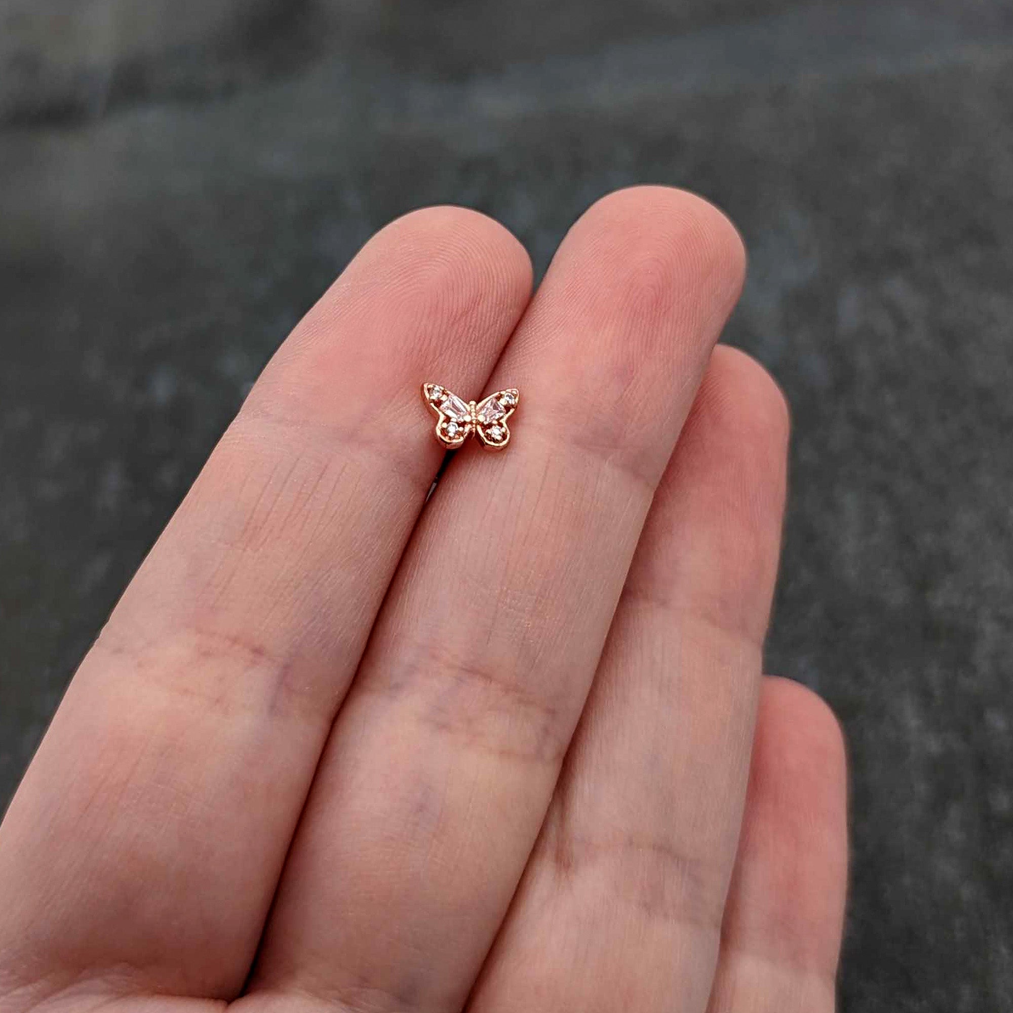 16G 1/4 Clear Gem Rosy Tone Opulent Butterfly Cartilage Earring