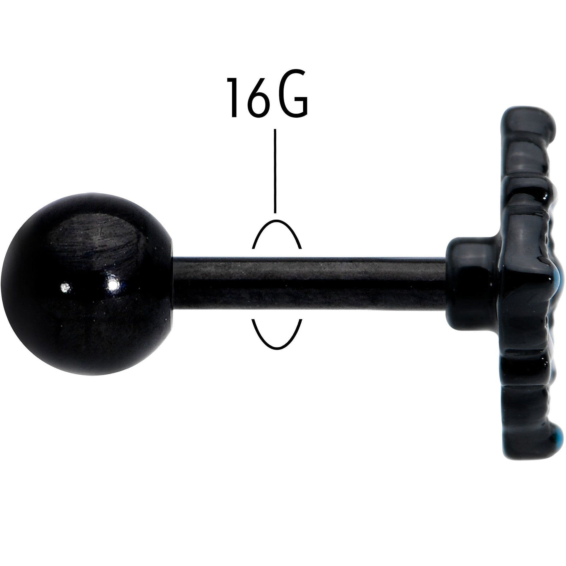 16G 1/4 Blue Gem Black Lacy Rhombus Cartilage Tragus Earring
