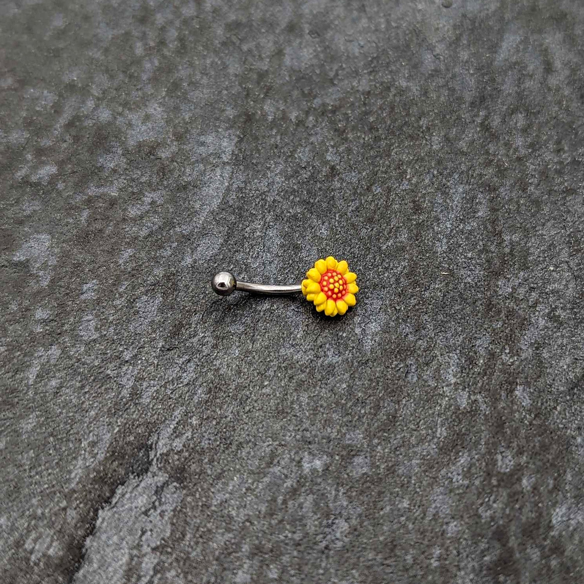 16G 5/16 Happy Sunflower Yellow Curved Eyebrow Ring