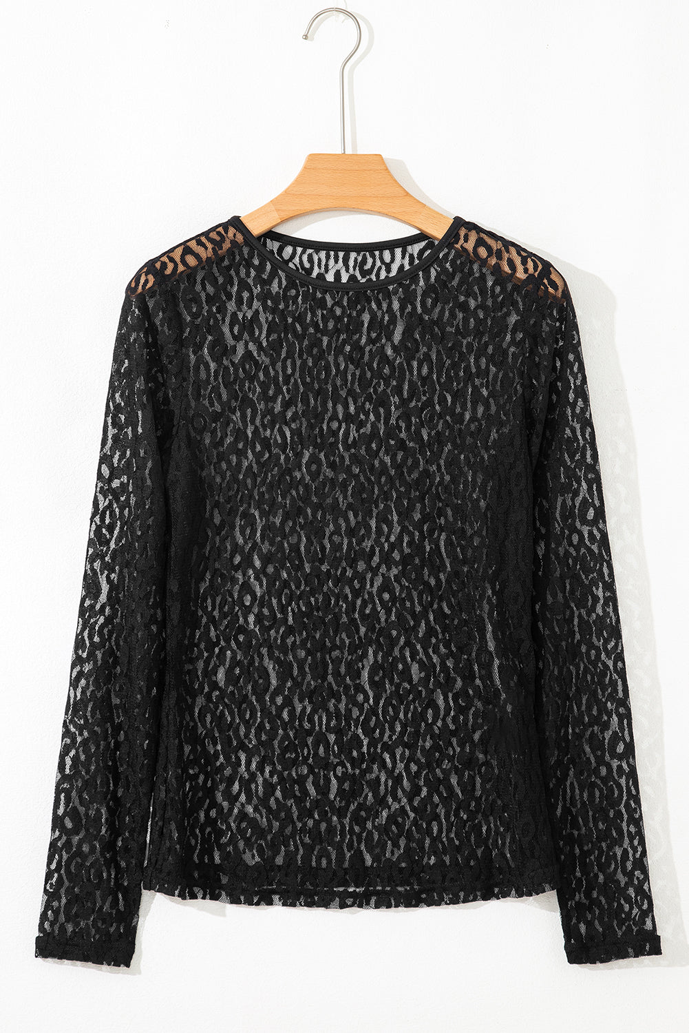 Leopard Pattern Sheer Mesh Long Sleeve Top
