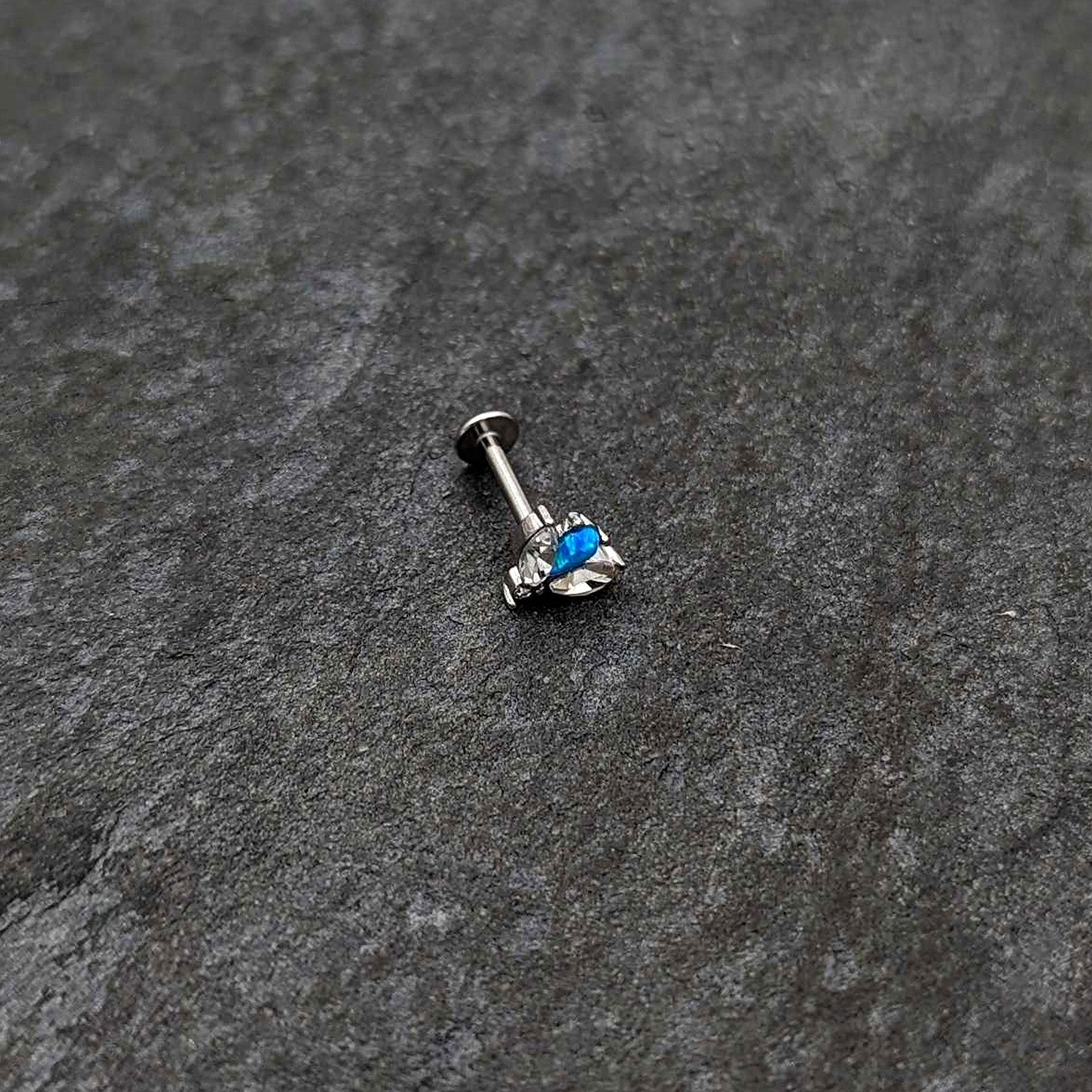 16G 5/16 Blue Synthetic Opal Style Flower Labret Monroe Tragus