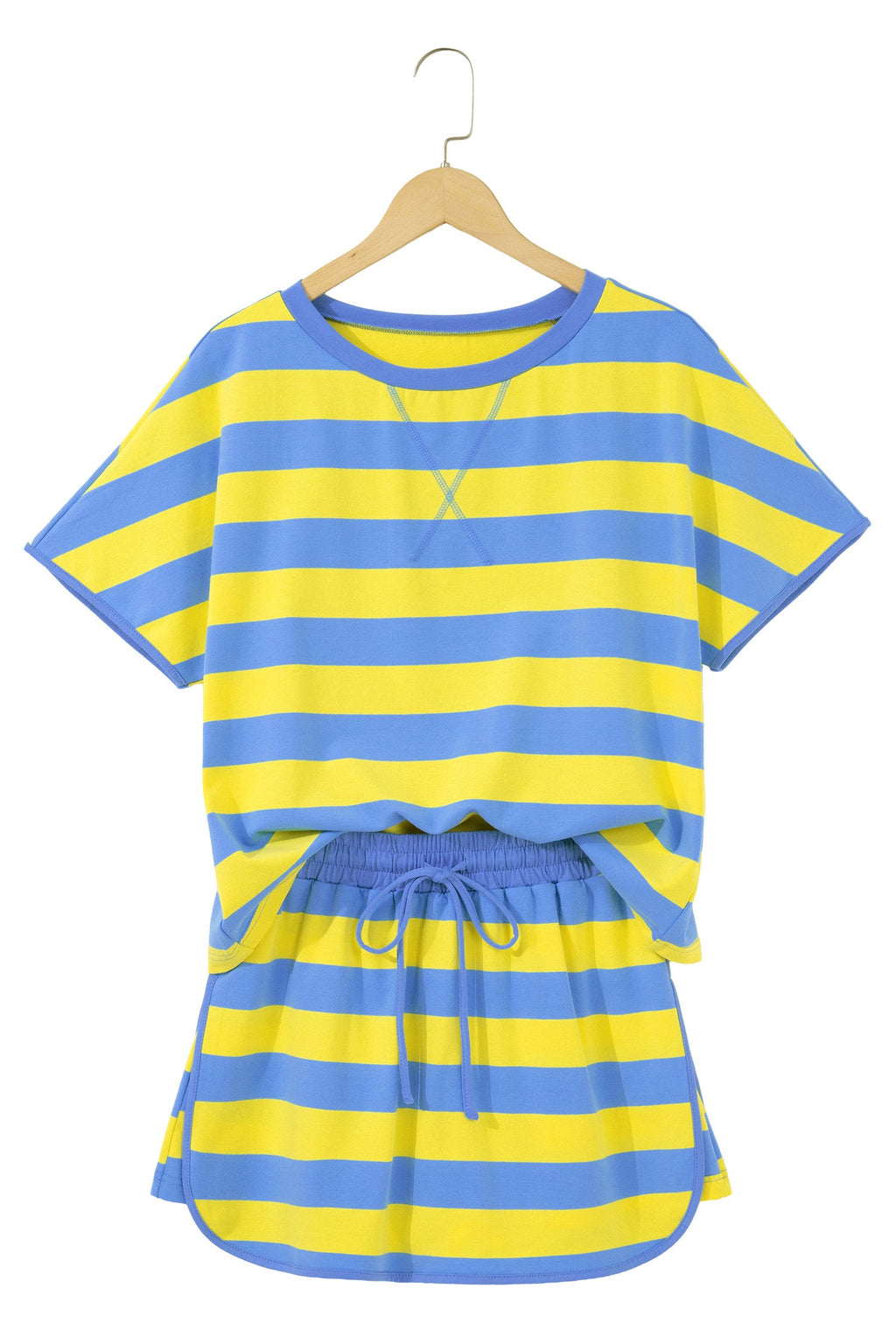 Yellow Stripe Dolman Tee and Drawstring Skort Athletic 2Pc Set
