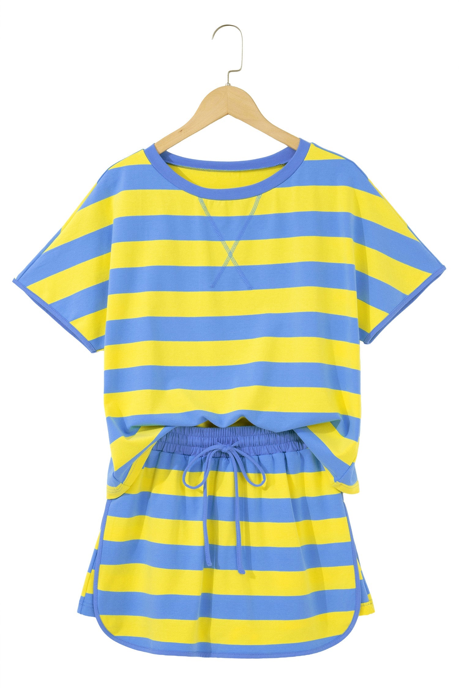 Yellow Stripe Dolman Tee and Drawstring Skort Athletic 2Pc Set