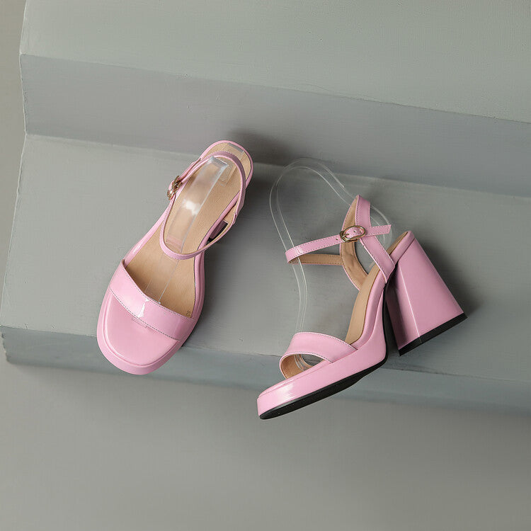 Women's Round Toe Platform Sandals with Buckle Strap Chunky Heel - Image 10
