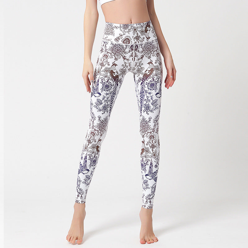 Marble Print High-Waist Yoga Leggings – Sculpted Fit Purple