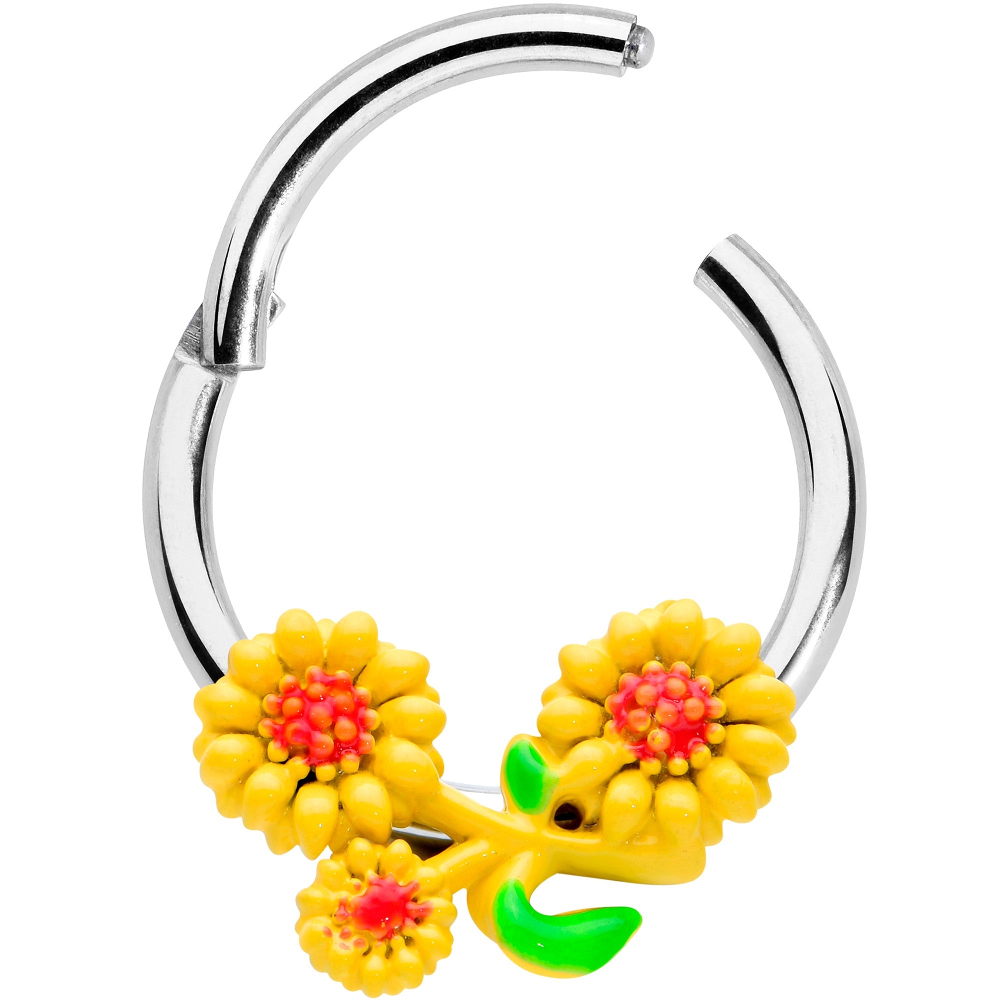 Yellow Sunflower Trio Hinged Segment Ring 16G 3/8 Septum Jewelry