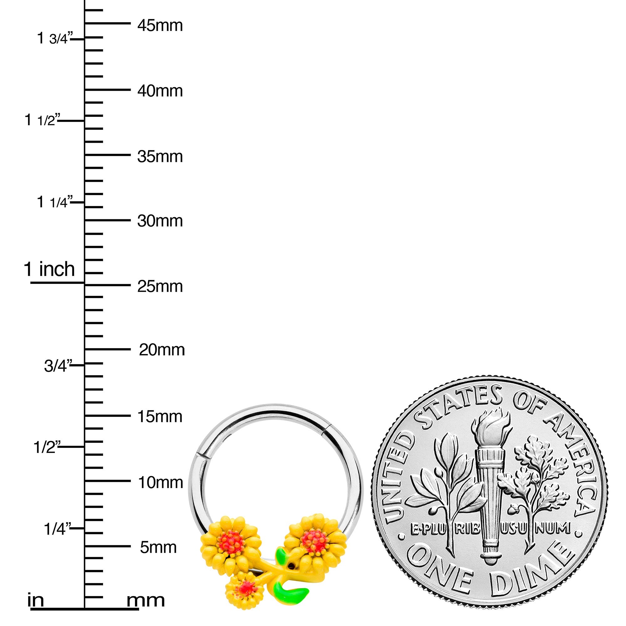 Yellow Sunflower Trio Hinged Segment Ring 16G 3/8 Septum Jewelry