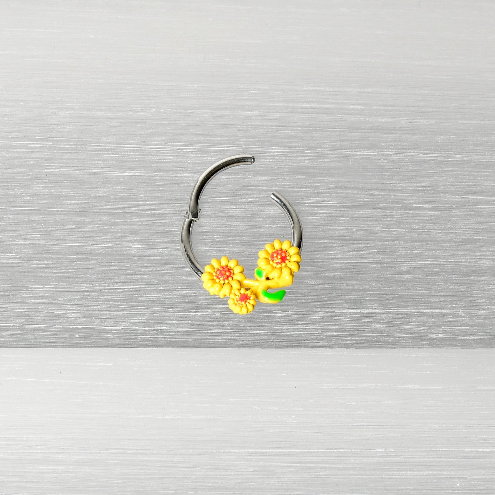 Yellow Sunflower Trio Hinged Segment Ring 16G 3/8 Septum Jewelry