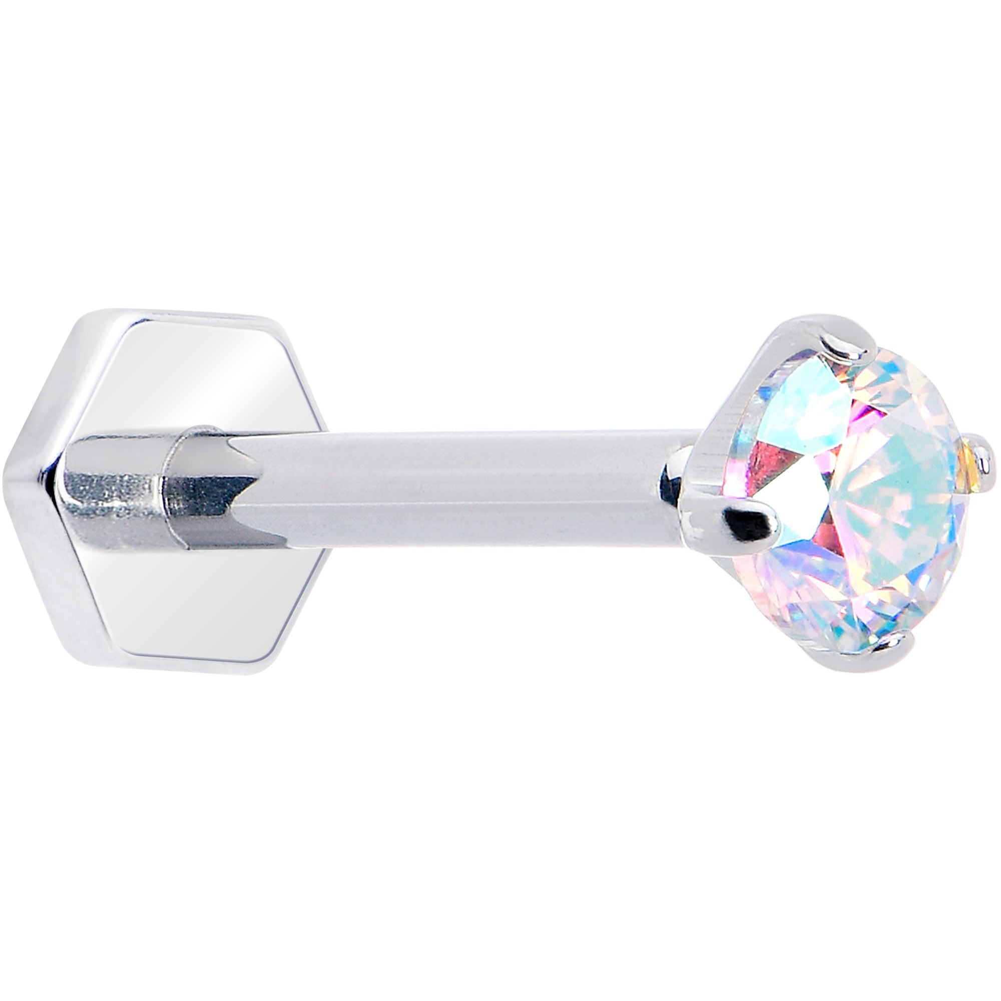 16G 5/16 Aurora CZ Gem ASTM F-136 Implant Grade Titanium Hex End Labret Tragus