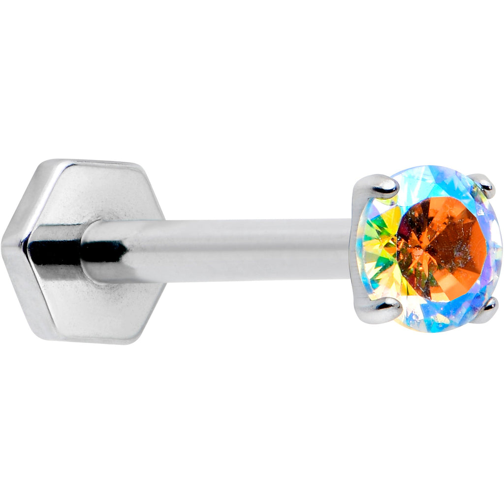 16G 5/16 Aurora CZ Gem ASTM F-136 Implant Grade Titanium Hex End Labret Tragus