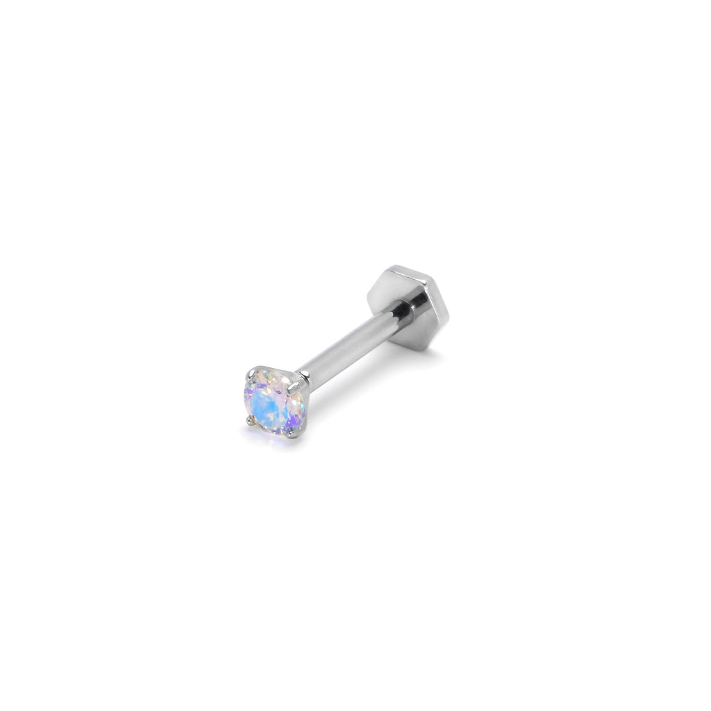 16G 5/16 Aurora CZ Gem ASTM F-136 Implant Grade Titanium Hex End Labret Tragus