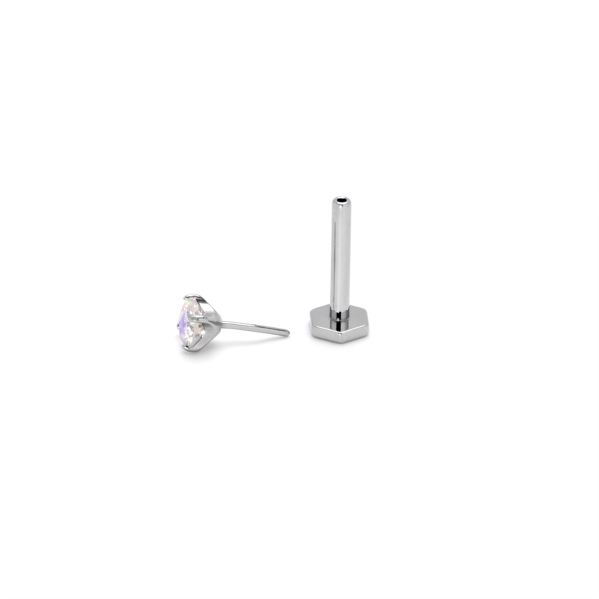 16G 5/16 Aurora CZ Gem ASTM F-136 Implant Grade Titanium Hex End Labret Tragus