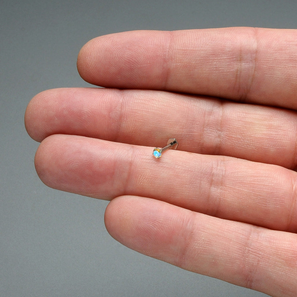 16G 5/16 Aurora CZ Gem ASTM F-136 Implant Grade Titanium Hex End Labret Tragus