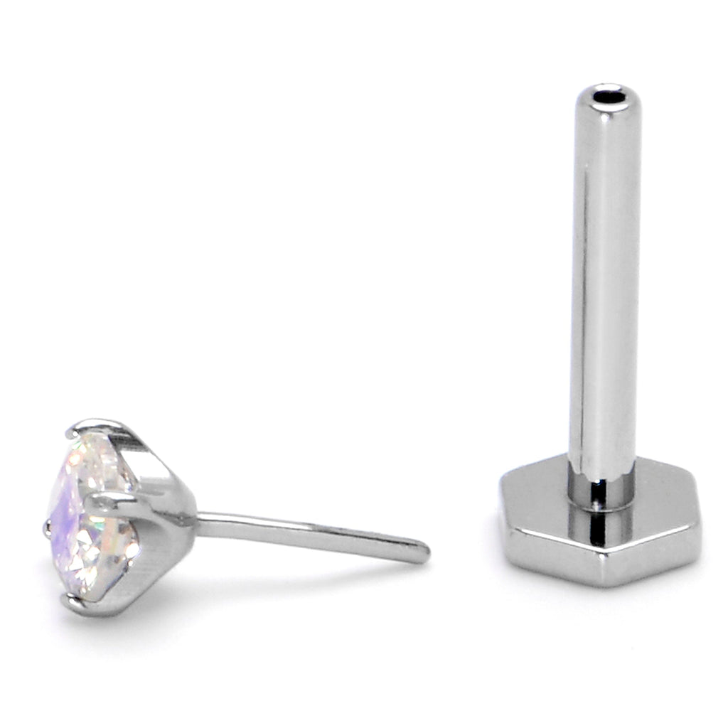 16G 5/16 Aurora CZ Gem ASTM F-136 Implant Grade Titanium Hex End Labret Tragus