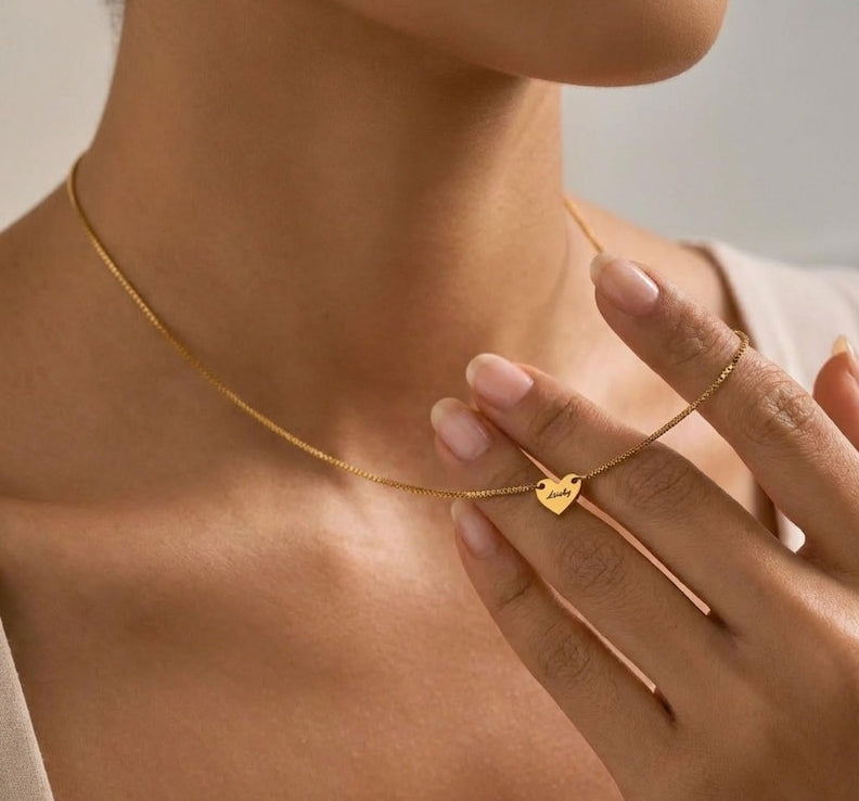 Gold Heart-Shaped Interlocking Custom Name Necklace