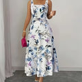 Elegant Floral A-Line Sleeveless Square Neck Long Dress