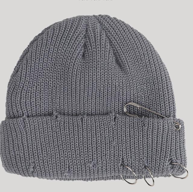 Women's Playful Japanese Knit Beanie Hat with Safety Pins - Image 6