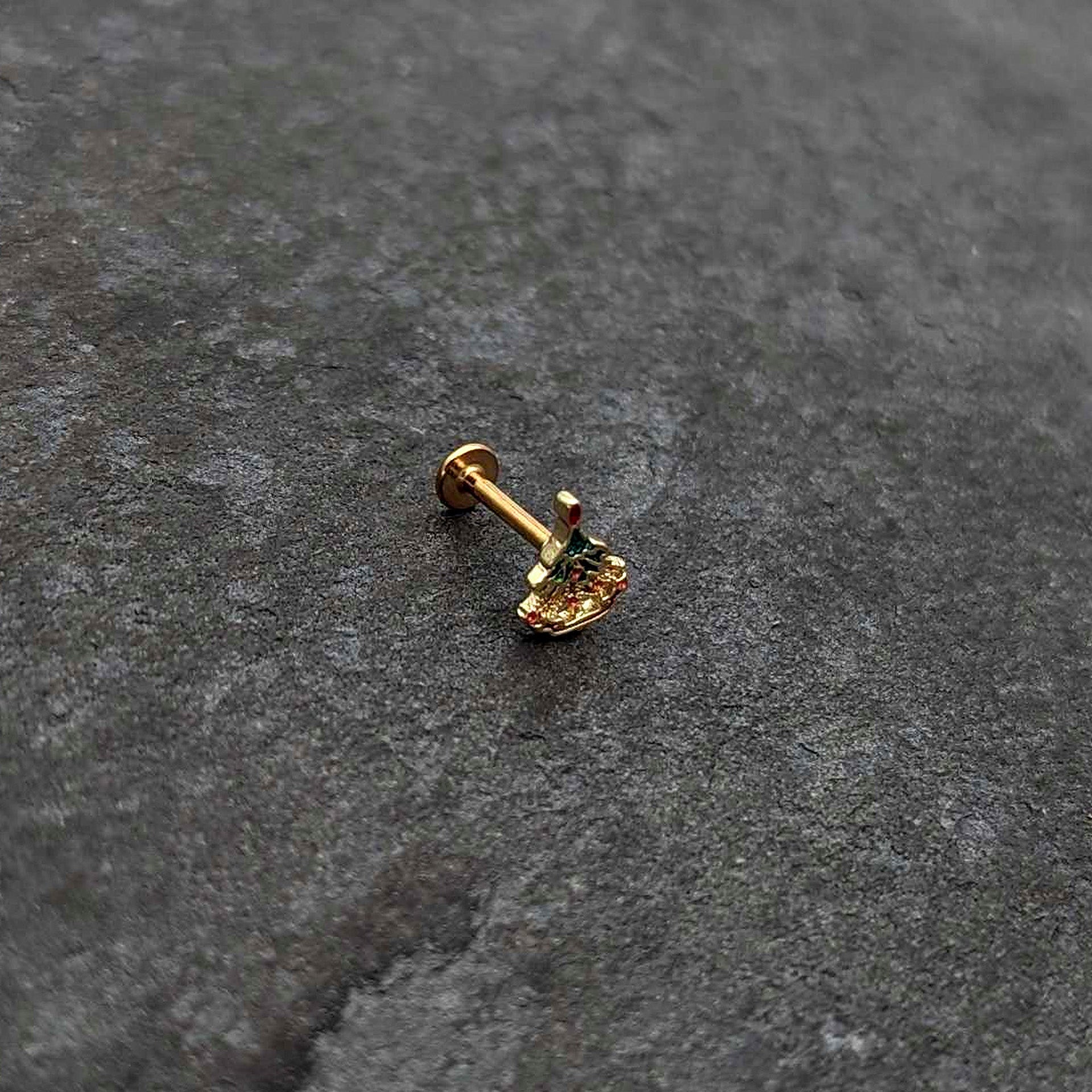 16G 5/16 Red Gem Gold Tone Deco Holiday Tree Labret Monroe Tragus
