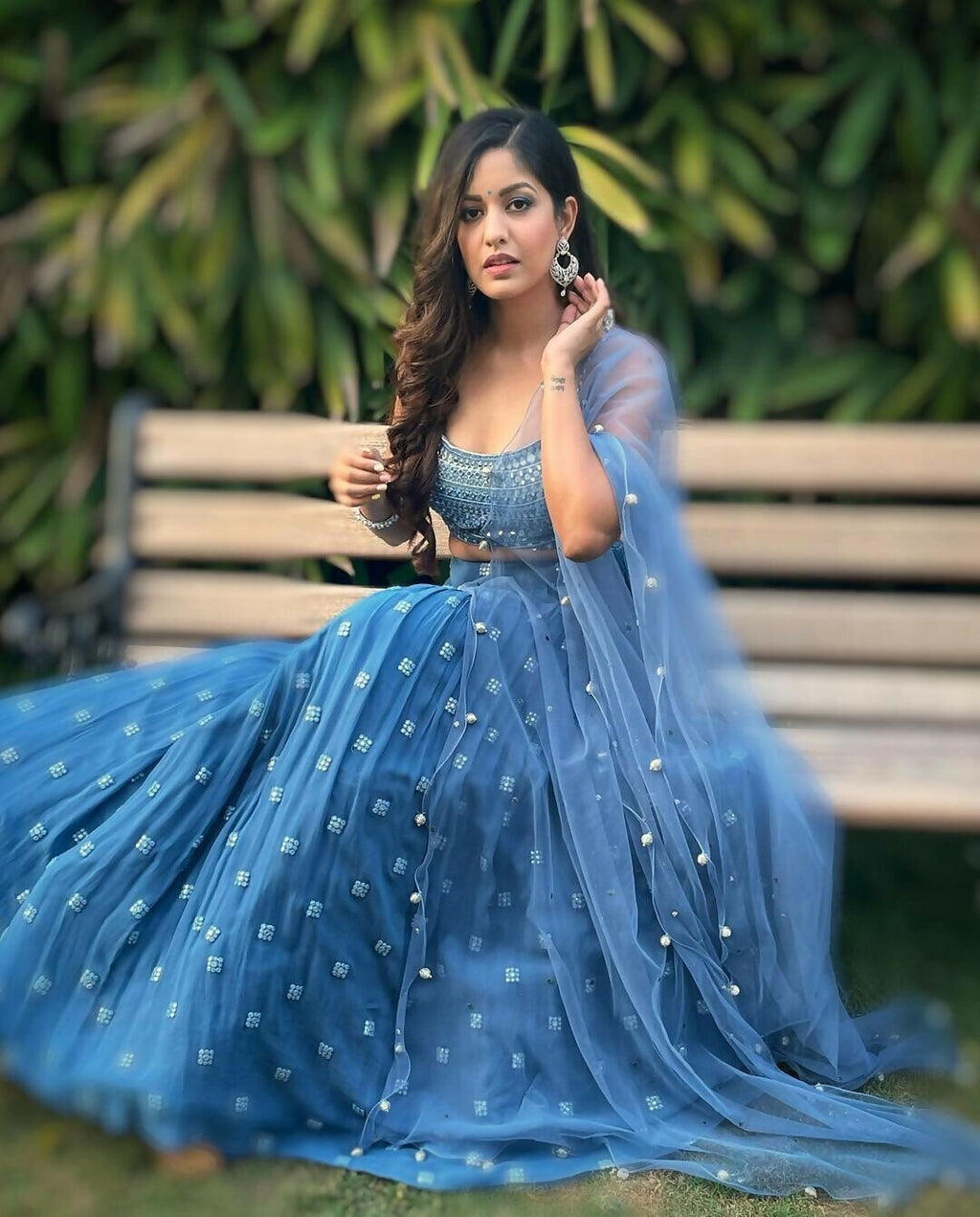 Blue Faux Georgette Lehenga Choli with 3MM Sequin Embroidery
