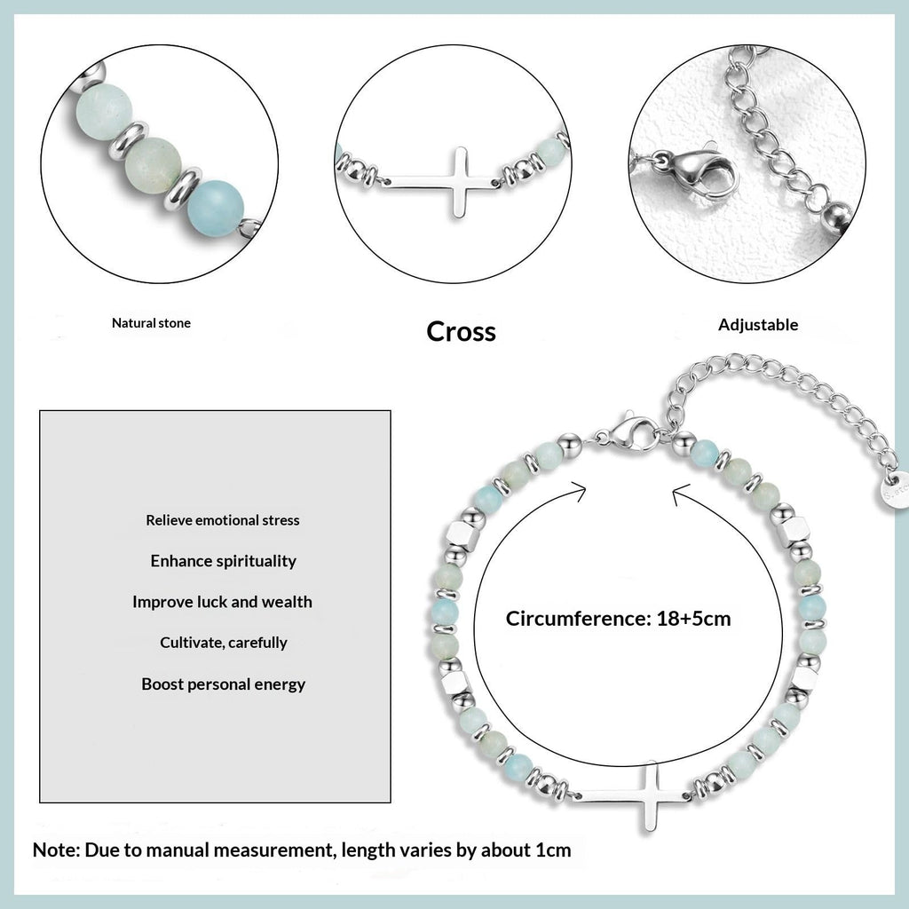 Natural Stainless Steel Cross Beaded Bracelet Card