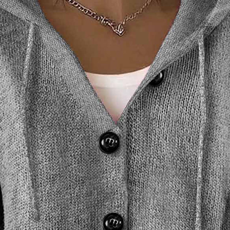 Women’s Button-Down Hoodie Cardigan Sweater Coat - Relaxed Knit