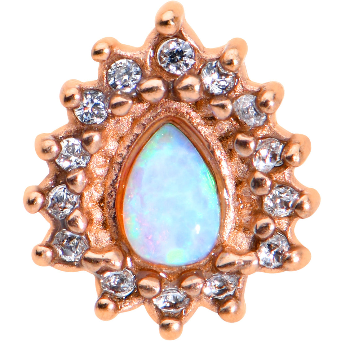 White Synthetic Opal Rose Gold Tone Drop Barbell Tongue Ring - Image 2