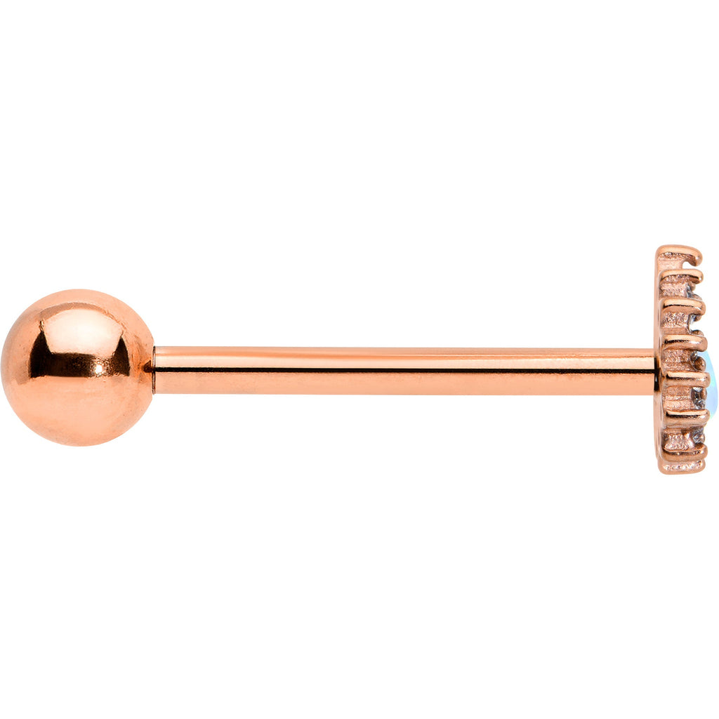 White Synthetic Opal Rose Gold Tone Drop Barbell Tongue Ring - Image 3