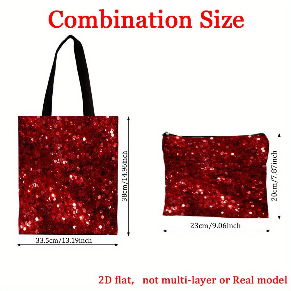 Red Glitter Tote  Makeup Bag Set