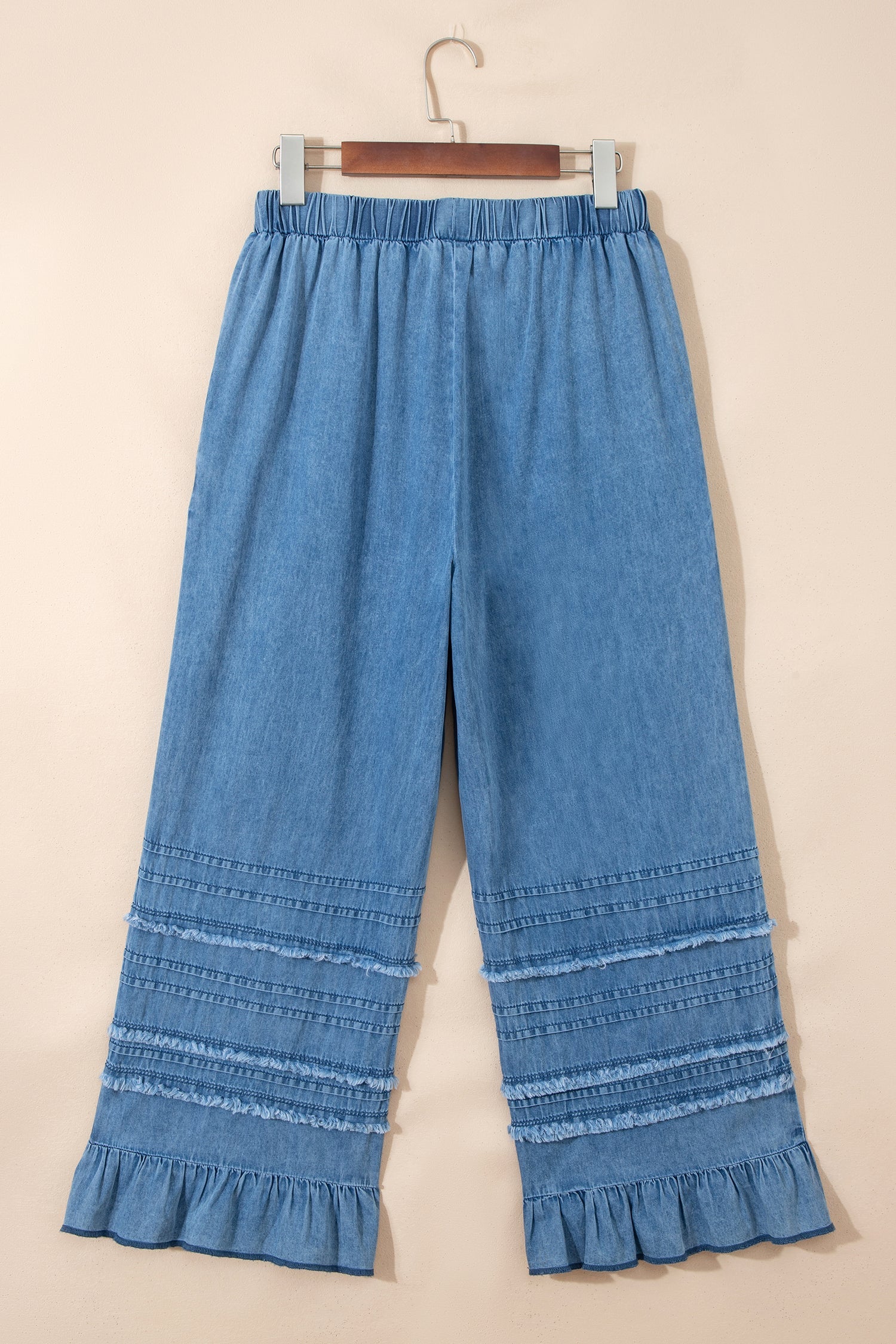 Taytum Women's Wide Leg Chambray Pants in Light Blue Denim