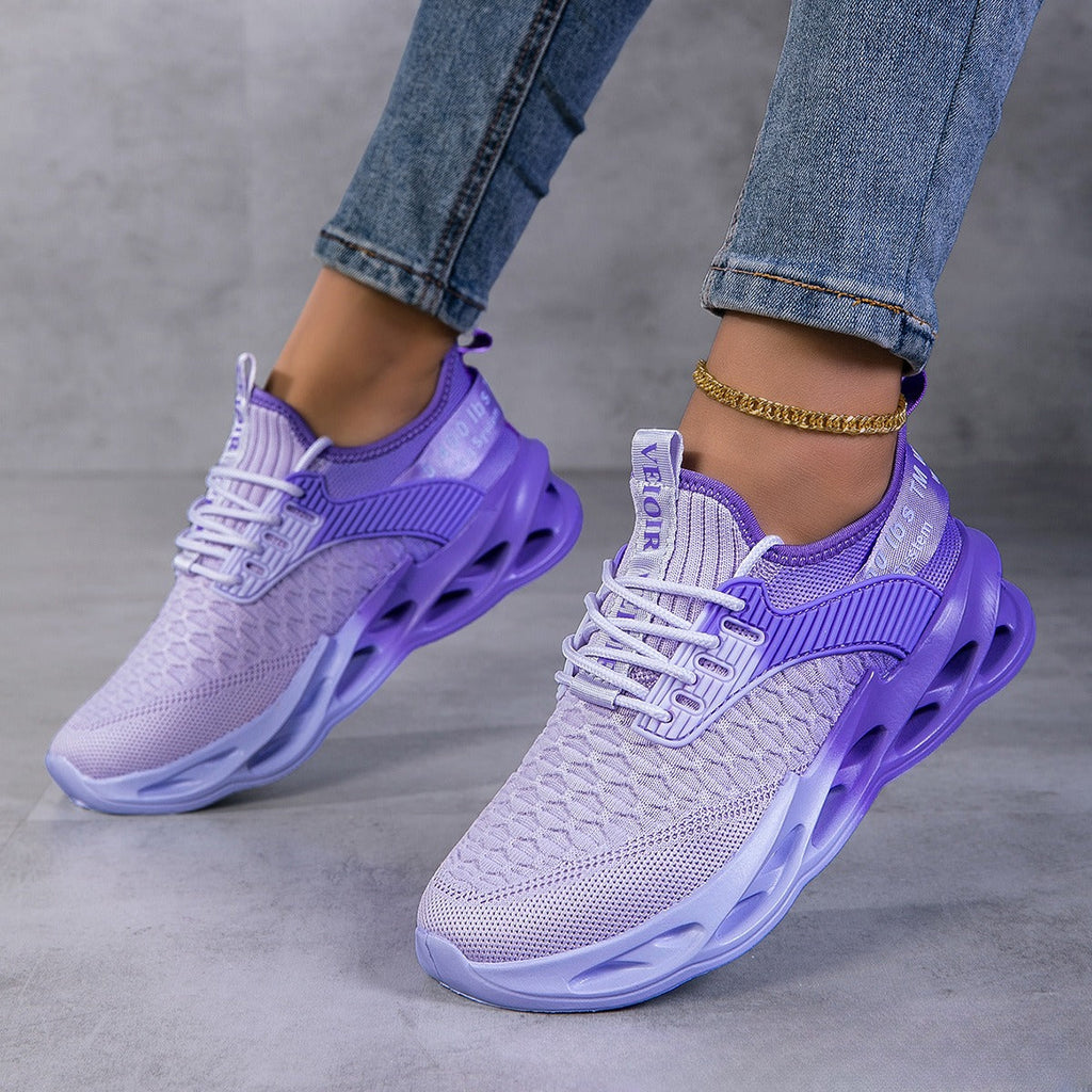 Women’s Yellow and Pink Sporty Knit Running Sneakers - Image 4