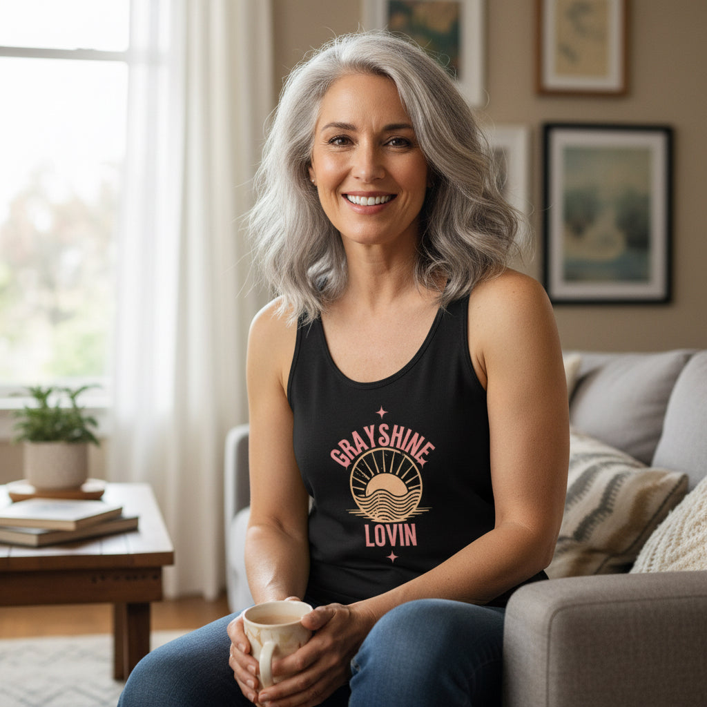 Close up of a premium Unisex Jersey Tank featuring a retail fit and soft Airlume cotton fabric