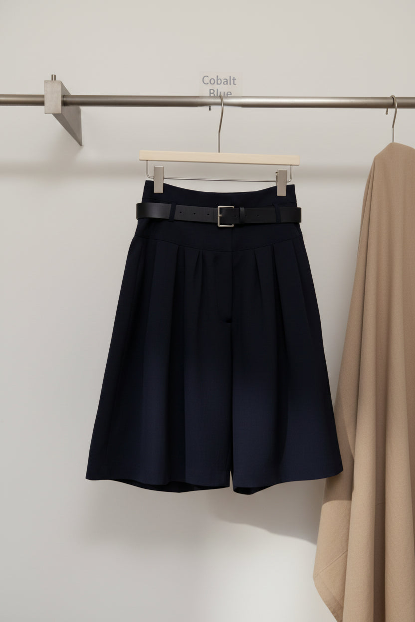 Relaxed Beige A-Line Midi Skirt with Adjustable Belt - Image 7