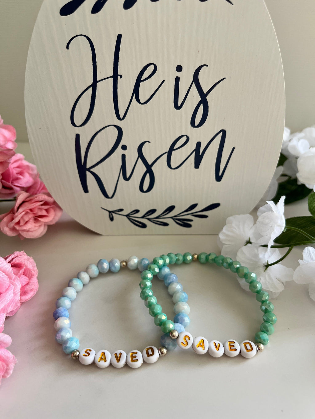 Saved Beaded Bracelet - Mint or Blue White Jade Faith Jewelry