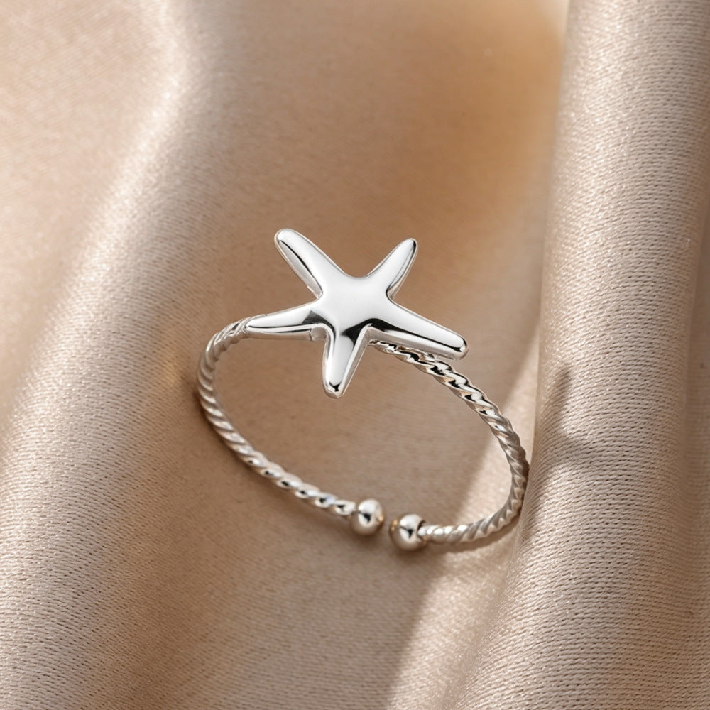 European And American-style 18K White Gold Opal Moon Ring Made Of Stainless Steel