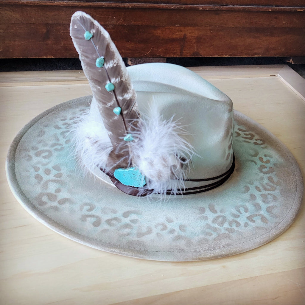 Hand-Painted Mint Leopard Boho Western Cowgirl Hat - Image 6