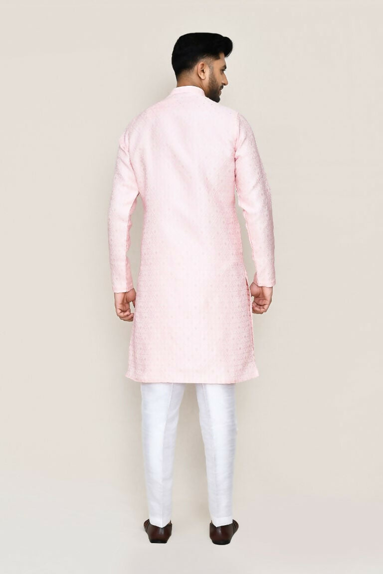 Red Weaving Silk Kurta Set with Straight Fit Pants