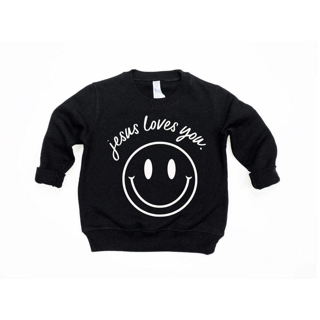 Jesus Loves You Smiley Toddler Pullover Soft Knit Long Sleeve