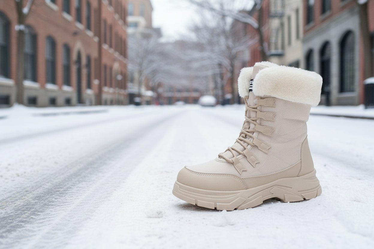Women’s Fleece-Lined Winter Boots with Chunky Sole Beige