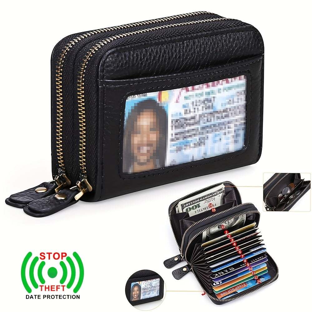 Genuine Leather RFID Wallet Small Zipper Card Holder