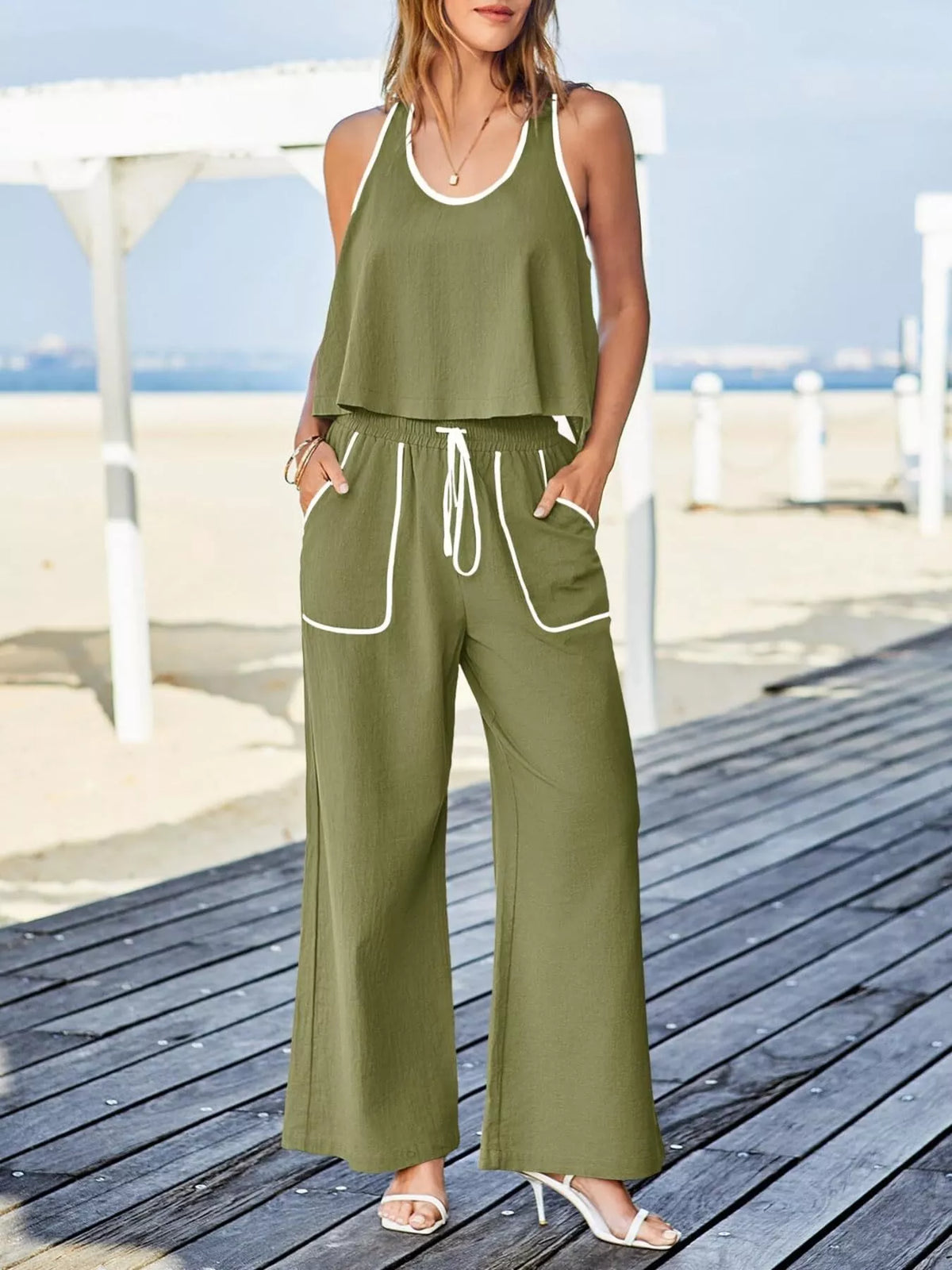 Contrast Trim Tank and Pants Set