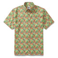 Men's cotton Hawaiian shirt in a vibrant green seaweed and ocean-inspired pattern with short sleeves.