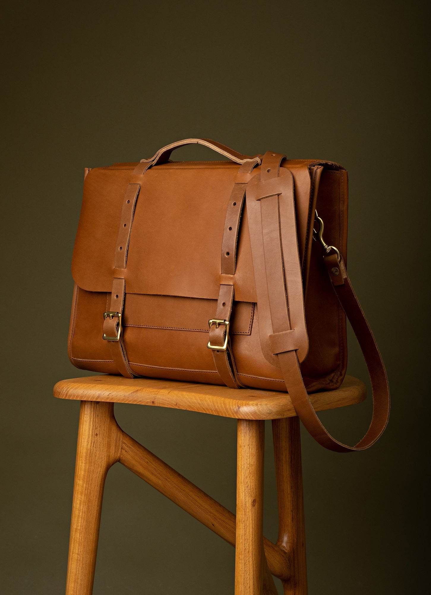 Tan Leather Messenger Bag with Laptop Compartment