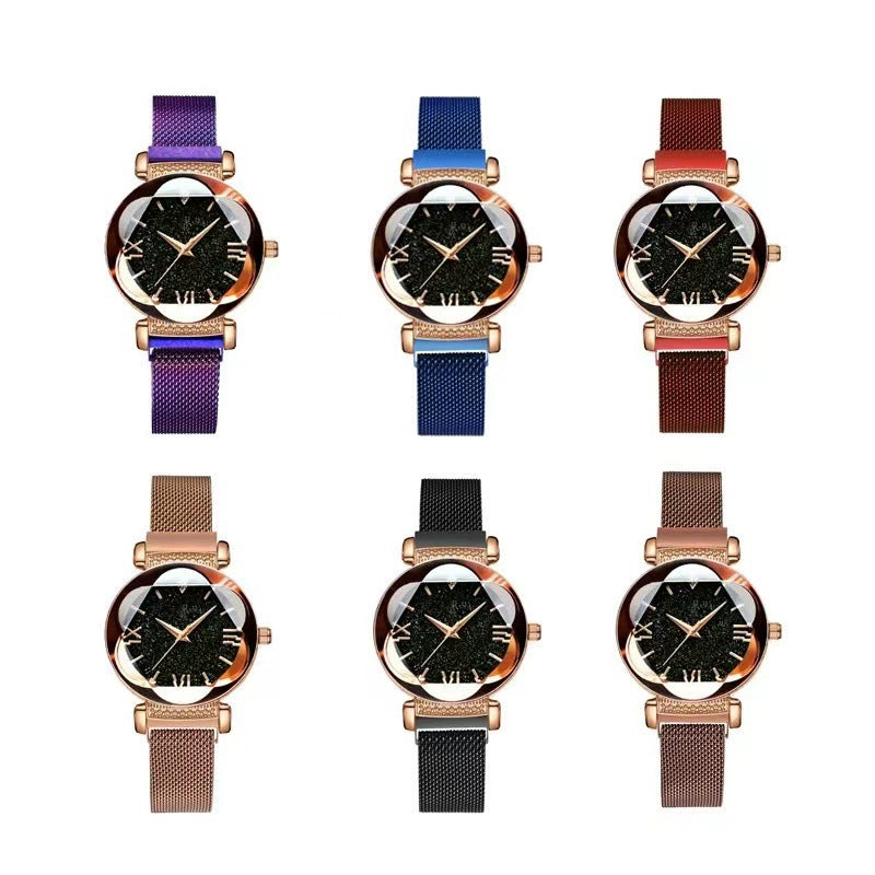 Magnetic-steel Starry Sky Roman-style Women's Watch With Versatile Milanese Strap