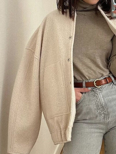 Casual Drop Shoulder Snap Down Jacket with Pockets