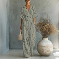 Women's V-Neck Floral Print Wide-Leg Jumpsuit with Cinched Waist - Image 3