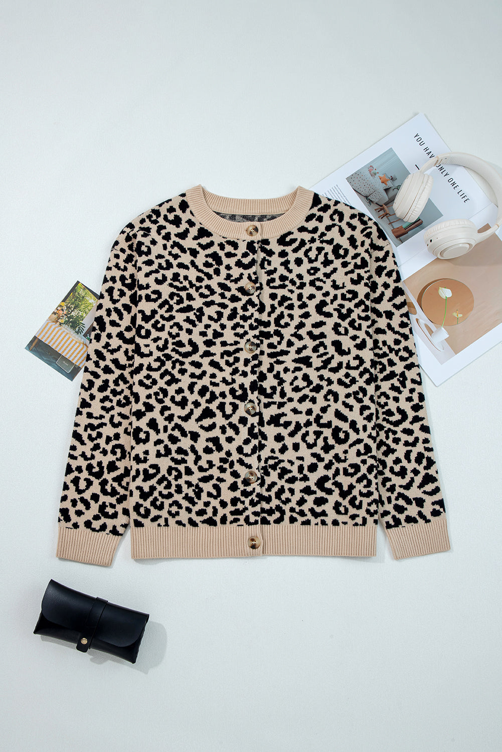 Orange Leopard Drop Shoulder Knitted Cardigan
